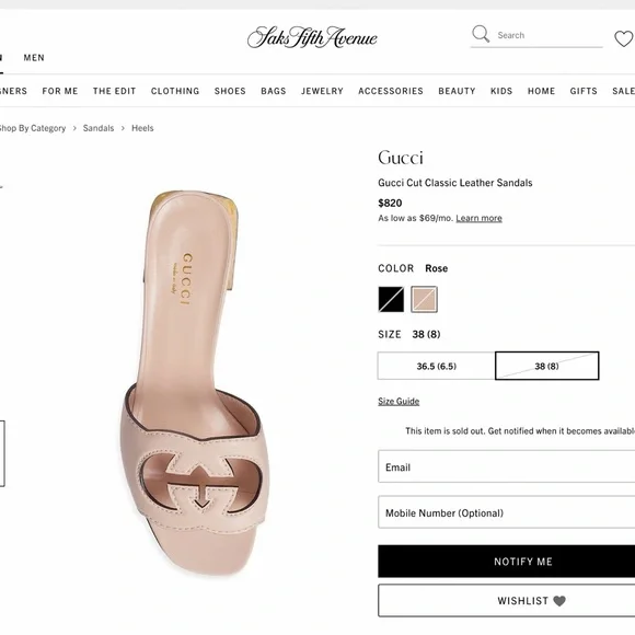 Gucci Cut Classic Leather Sandals Rose sz 38 (8) - Picture 10 of 10